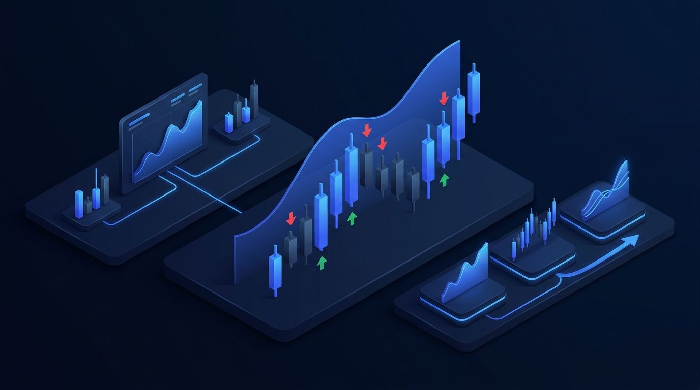 NinjaTrader platform interface on a dark financial dashboard