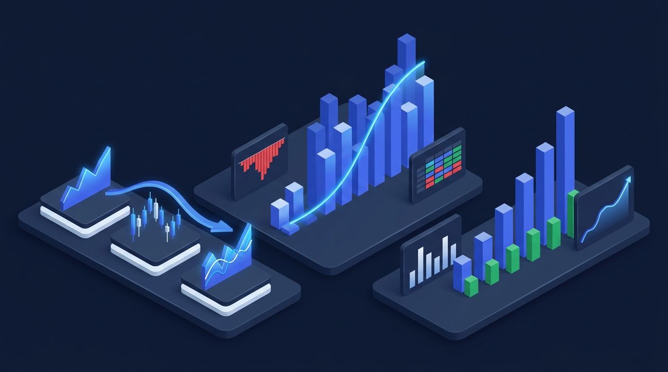 Prop firm evaluation phase progression diagram on dark financial dashboard