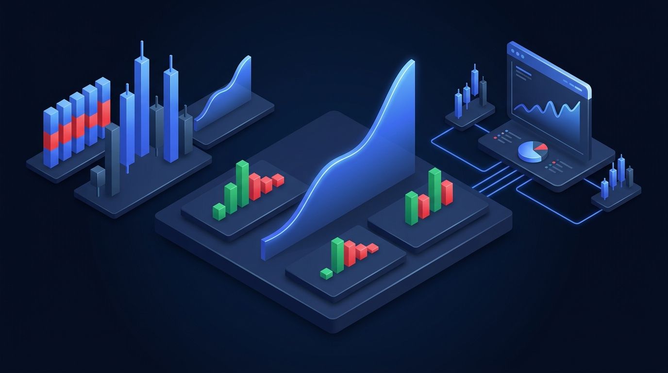 Futures and forex trading comparison chart on dark financial dashboard
