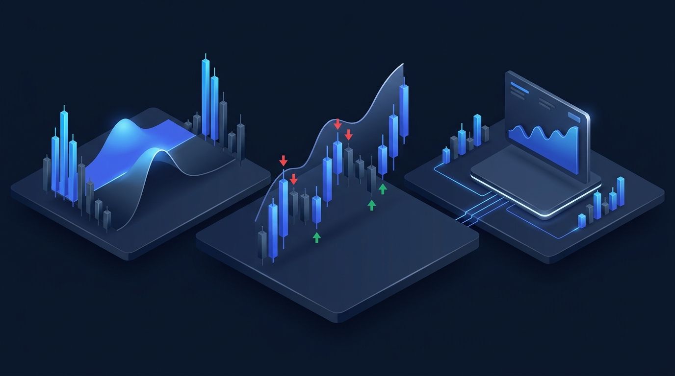 Three financial strategy paths displayed on a dark financial dashboard