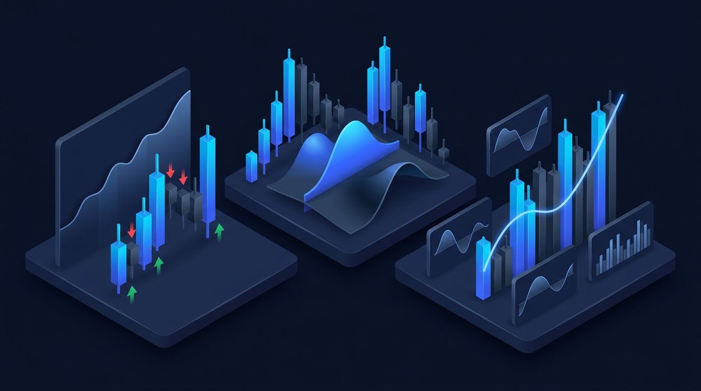 Split comparison between iron condor options chart and stock trading chart on dark background