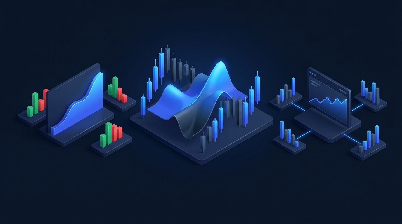 Split comparison of automated trading dashboard versus manual trading interface on dark background