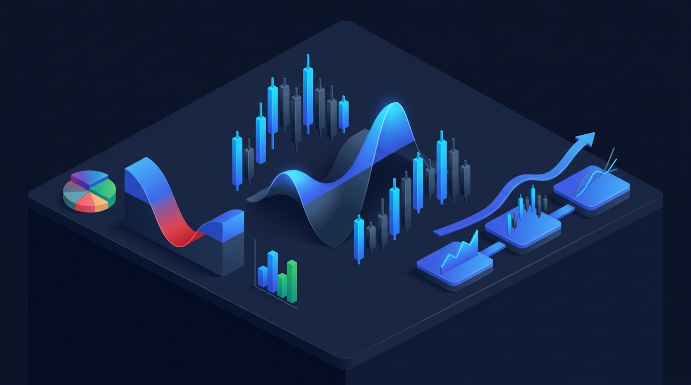 Abstract network of interconnected nodes representing market maker hedging flows on dark navy background