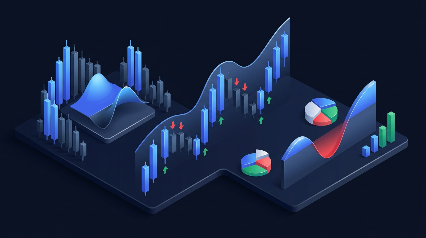 Abstract visualization of monthly income growth curve on dark navy background with options trading elements