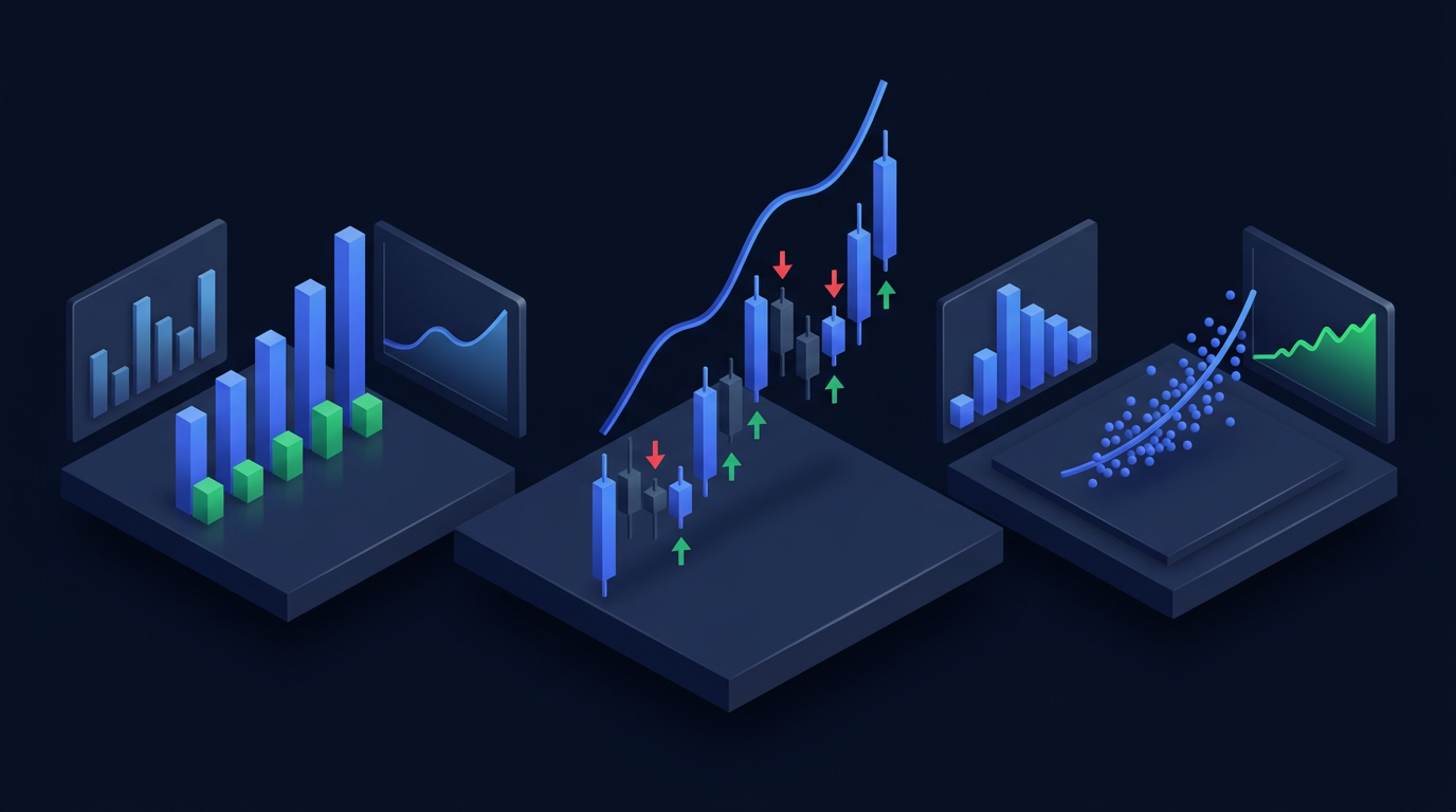 Abstract representation of government building silhouette with trading charts on dark navy background