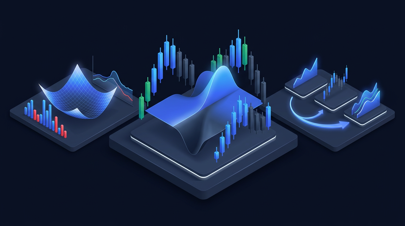 Dark navy abstract chart showing volatility percentile bands over time