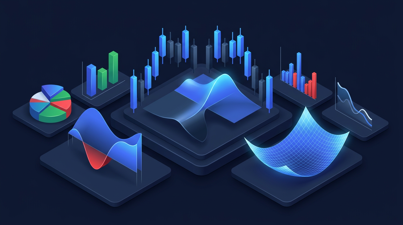 Options volatility skew chart showing implied volatility across strikes on a dark navy background
