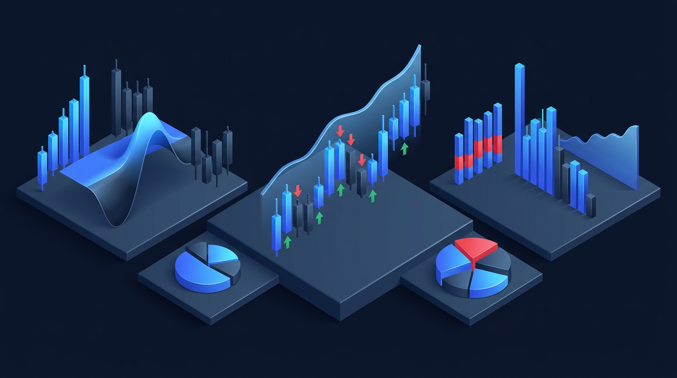 Ascending bar chart showing account growth milestones from 5k to 100k on dark navy analytics dashboard