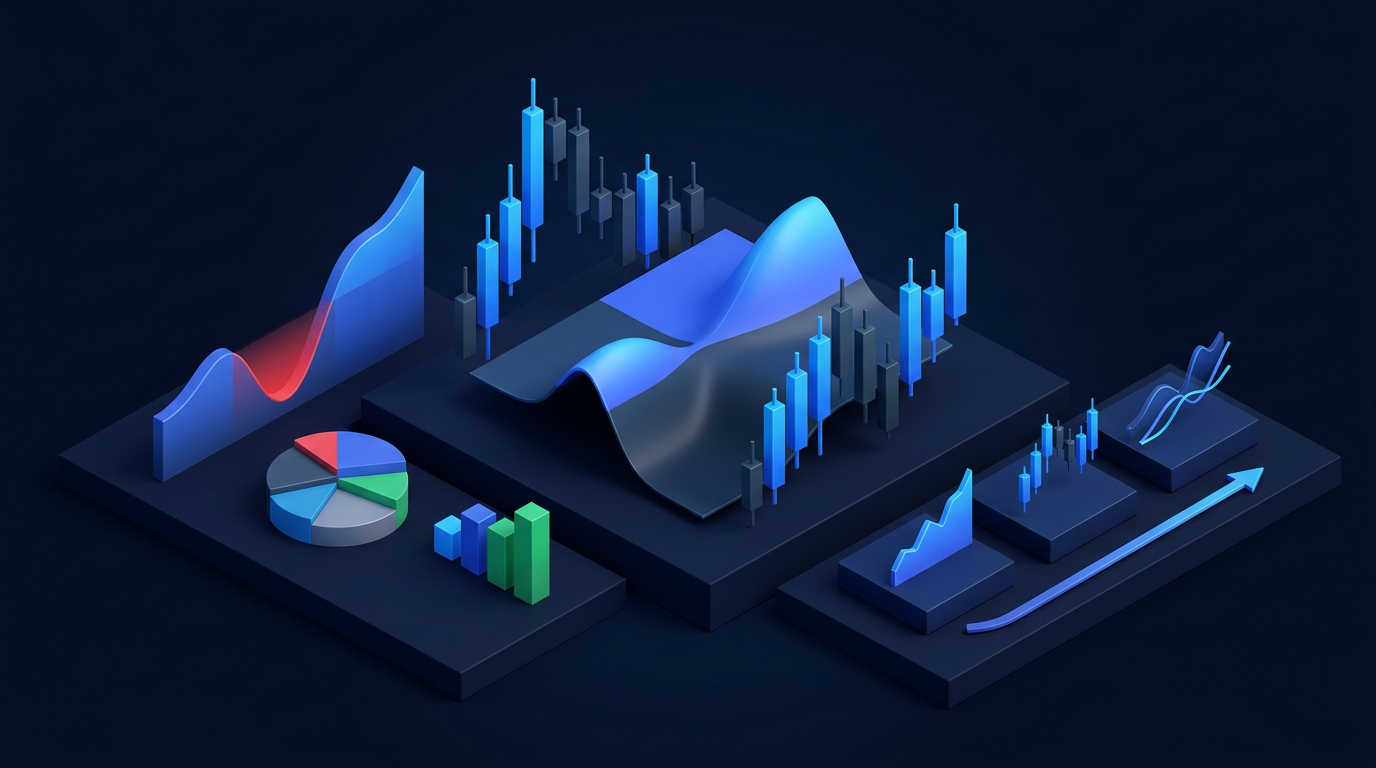 Options iron condor payoff diagram chart showing profit and loss zones on dark navy analytics background