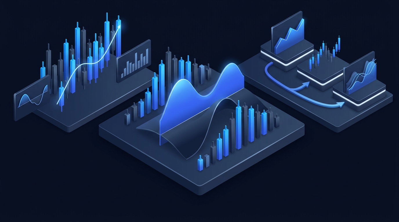 Balanced scale representing market neutrality with options strategy data on dark navy analytics background