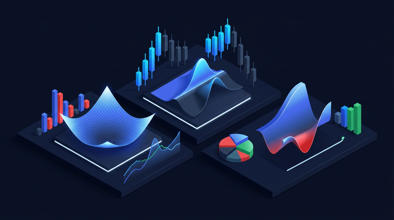 Q1 2025 performance review chart with volatility data on dark navy analytics dashboard