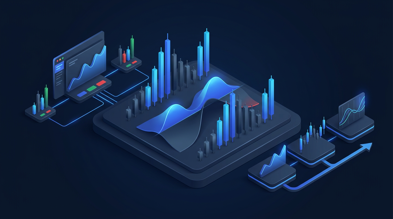 Multi-leg options strategy diagram on dark navy background with broker interface elements