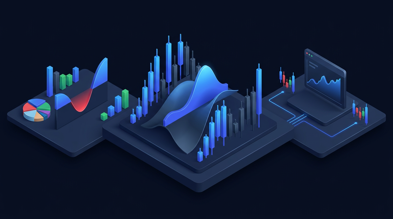 Upward scaling chart with trading account growth indicators on dark navy background