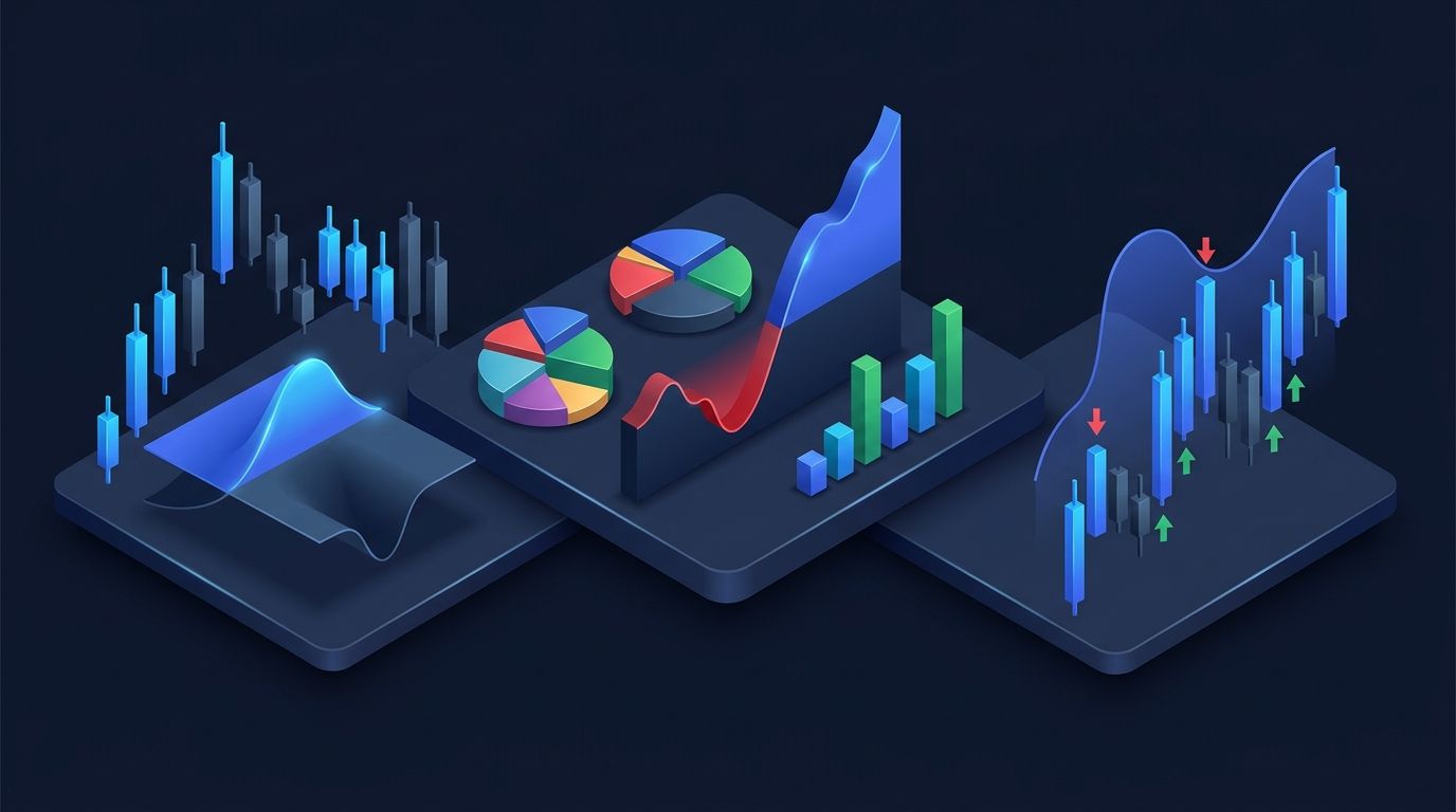 Upward sloping wealth growth chart with options trading icons representing compounding income