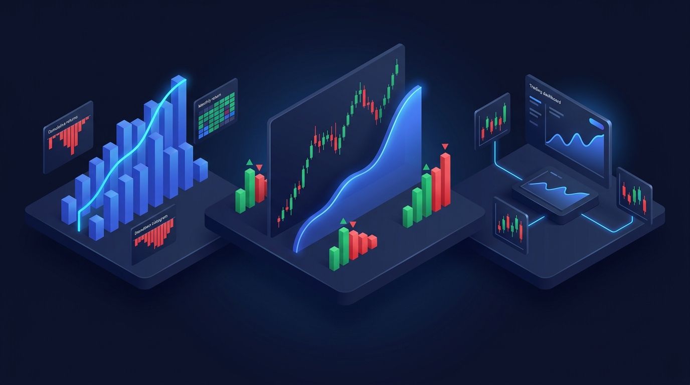 Gold futures strategy performance chart with win rate data and trade history